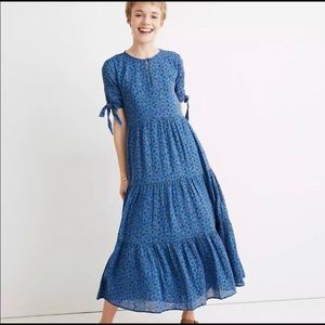 Madewell Floral Tie-Sleeve Tiered Midi Dress